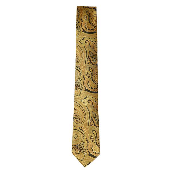 Mens Silk Paisley Tie Jacquard Woven Silk Men's Necktie Gold 