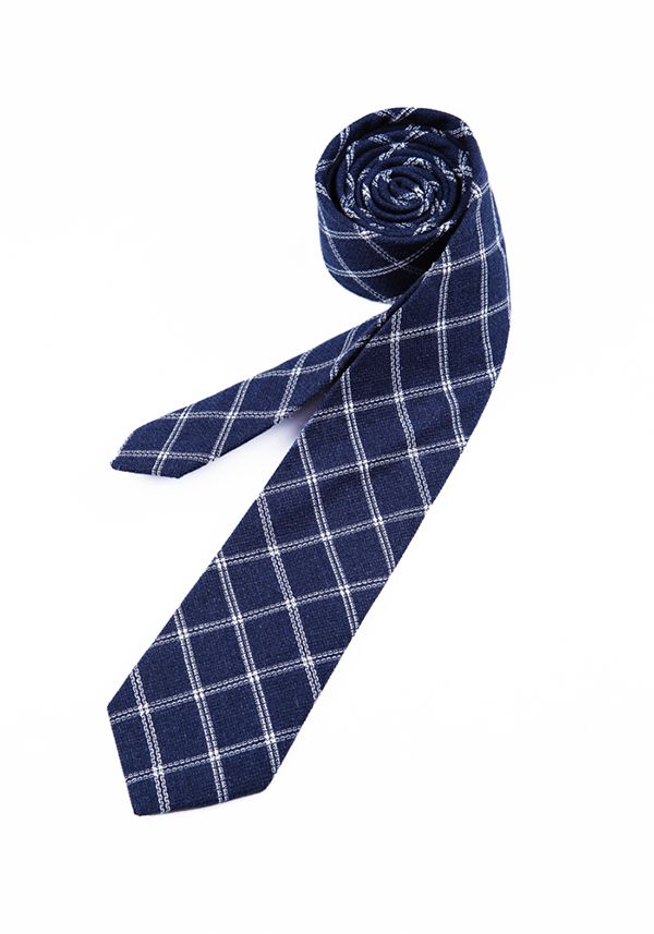 Dark Blue Check Pure Linen Mens Tie