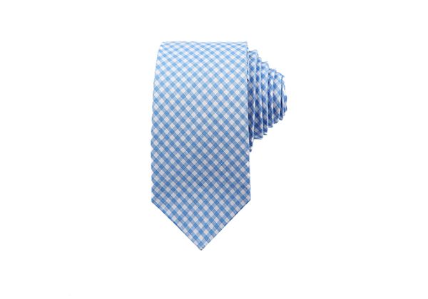 Sky Blue Check Cotton Tie for Men 