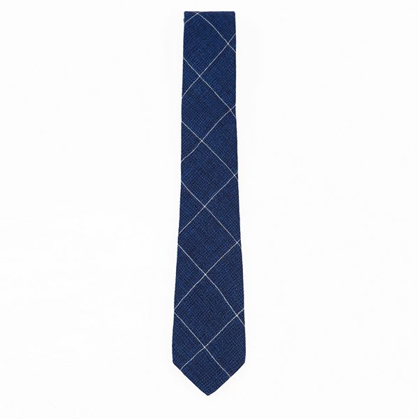 100% Wool Blue Plaid Men's Necktie