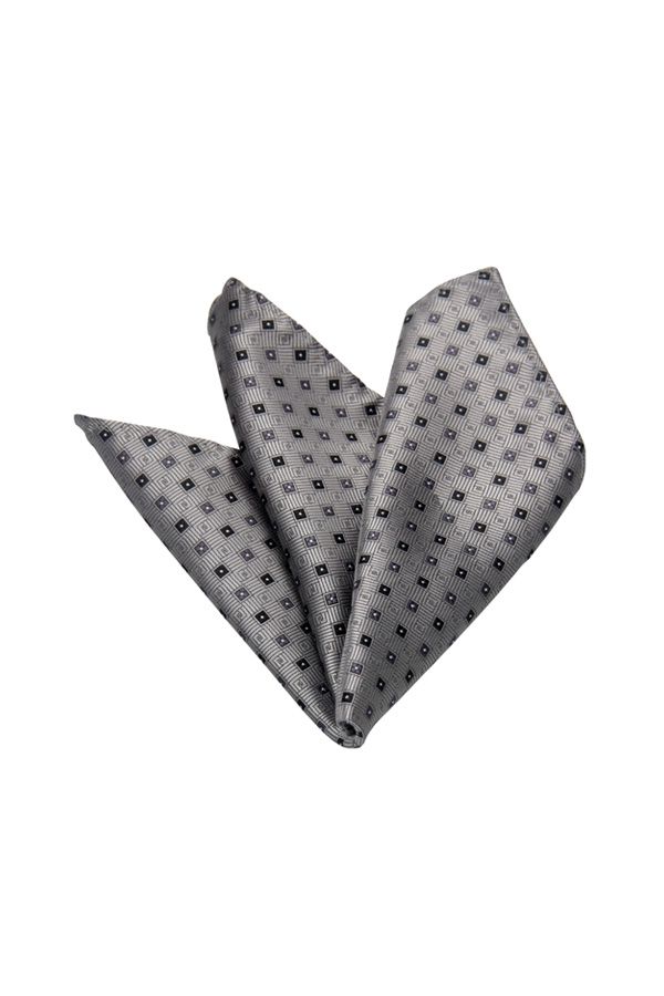 Men's Silver Grey Dots Jackquard Silk Paisley Pocket Square