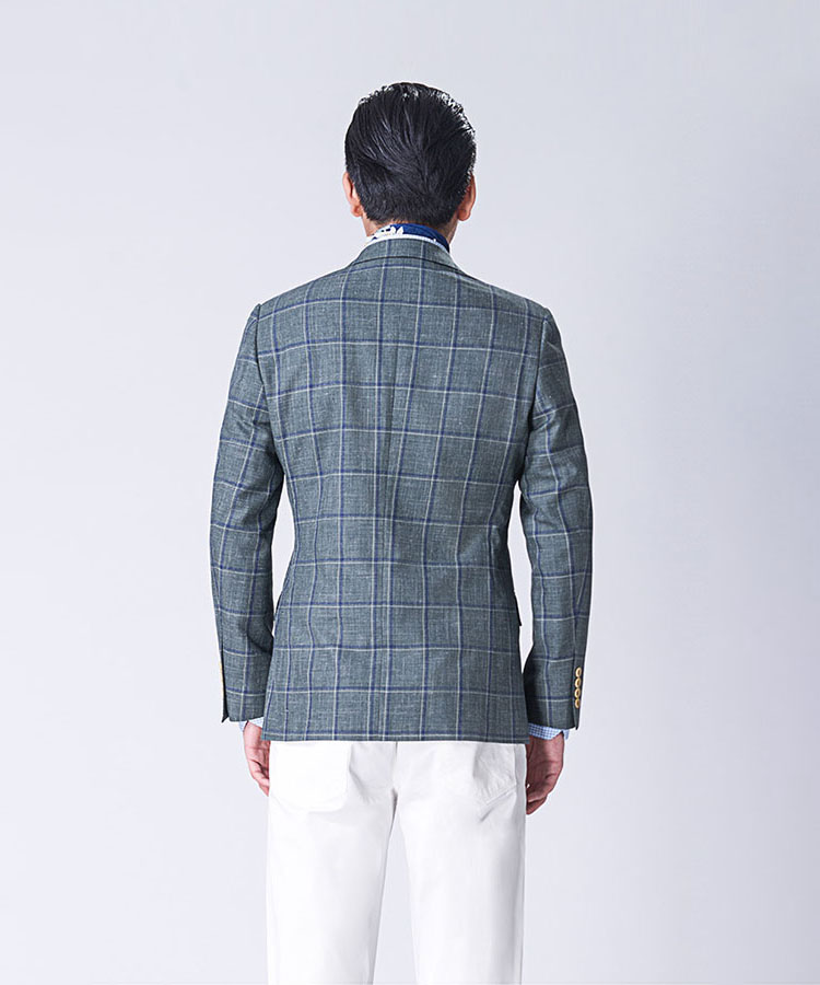 Green thin check jacket for men 