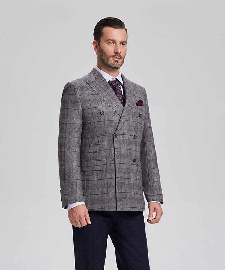Grey plaid double breasted flannel jacket