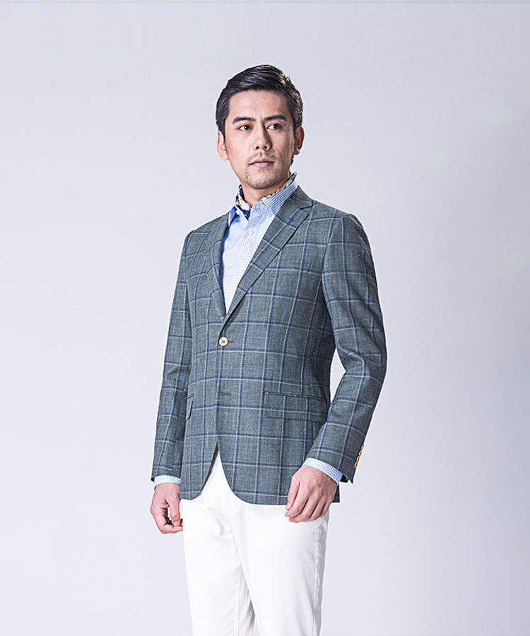 Green thin check jacket for men 