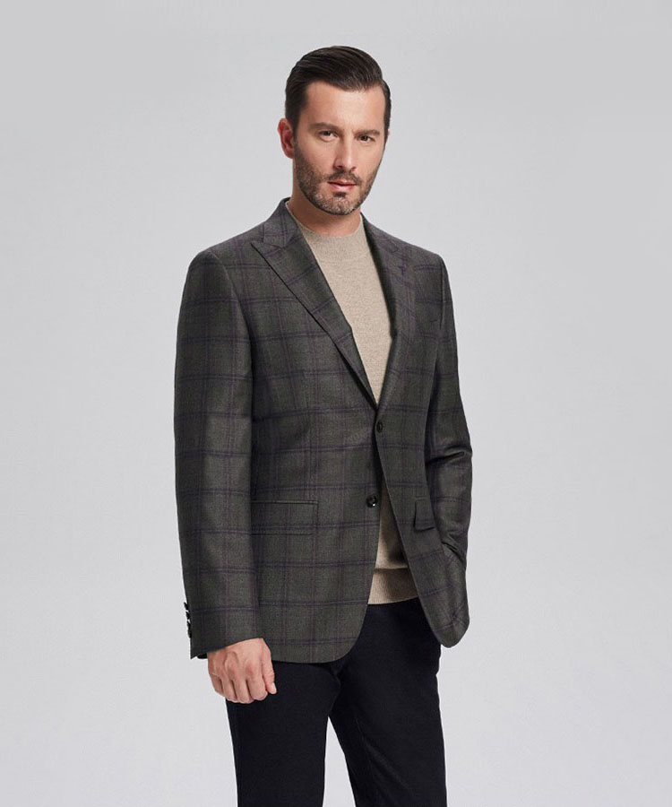 Grey squares Cashmere blended  fashionable jacket