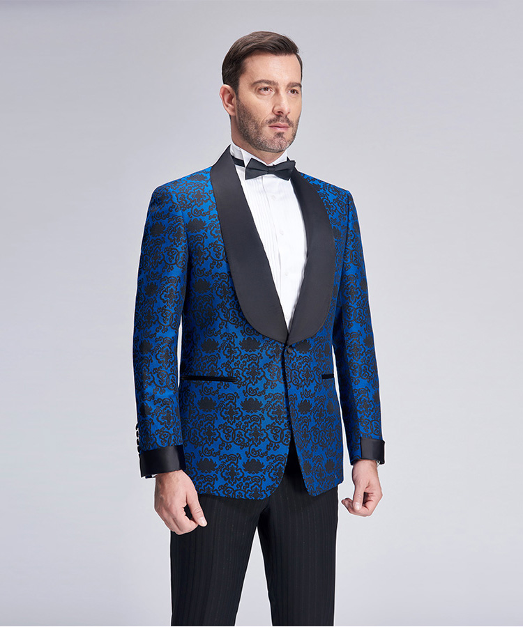 Elegant blue jacquard wedding dress suit blazers