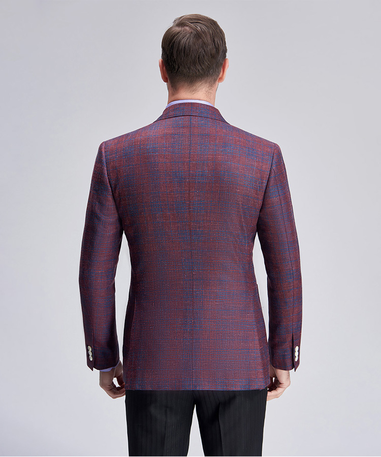 Blue grid and red matched fashionable suit jacket