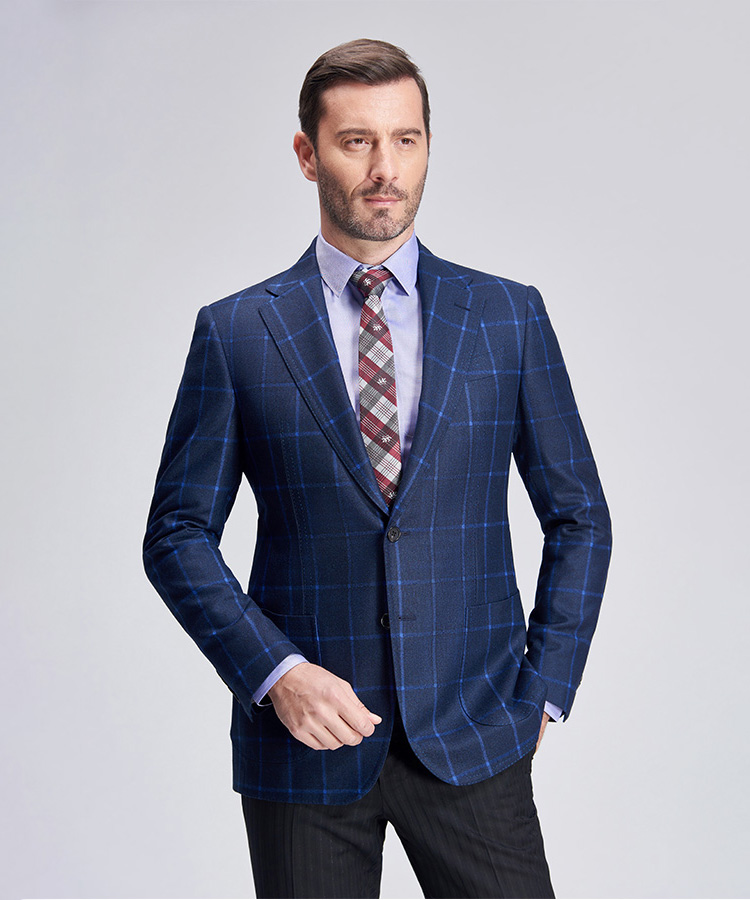 Elegant blue big plaid suit jacket for men