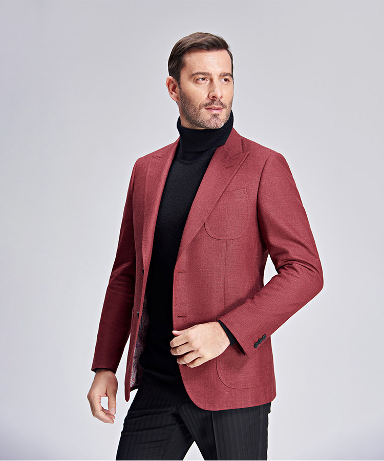   warm red patch pocket slim fit blazer for men 