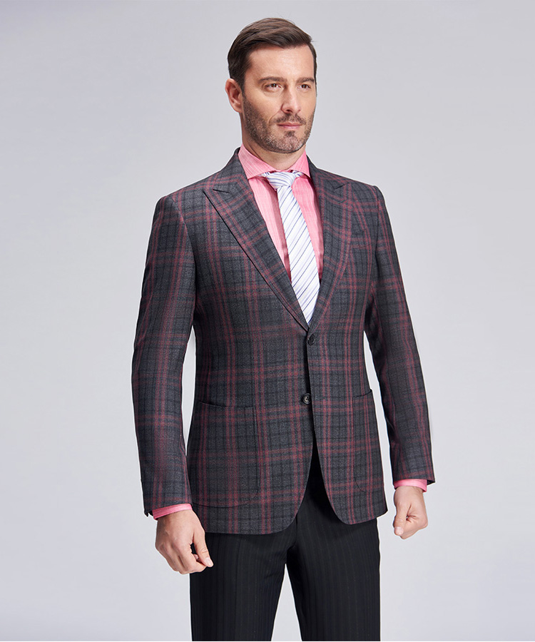red checked gray suit blazer for men