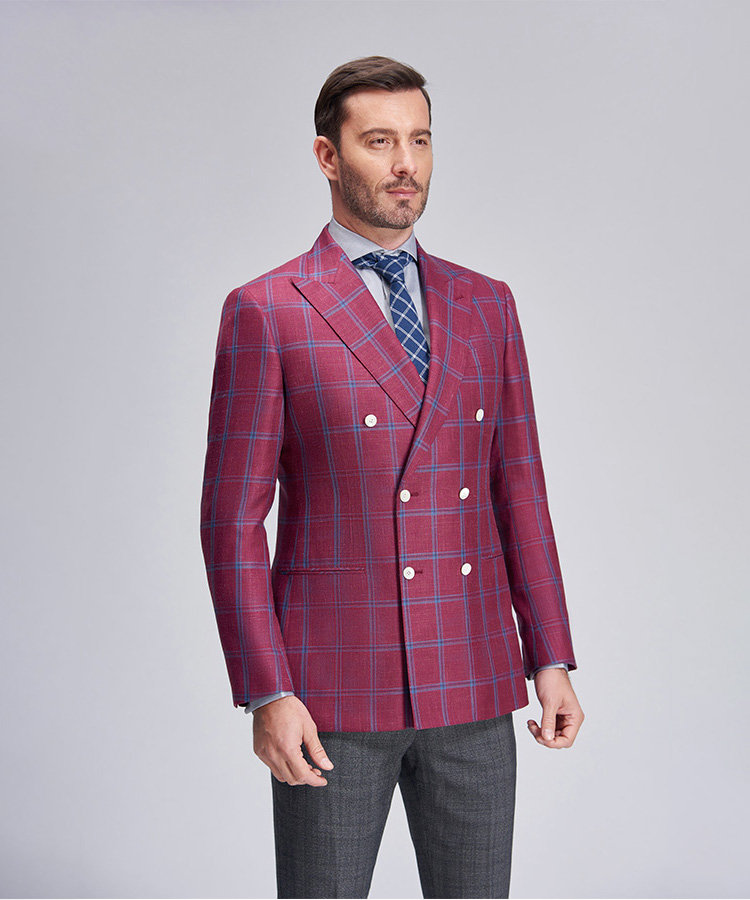 Light blue grid red casual suit jacket
