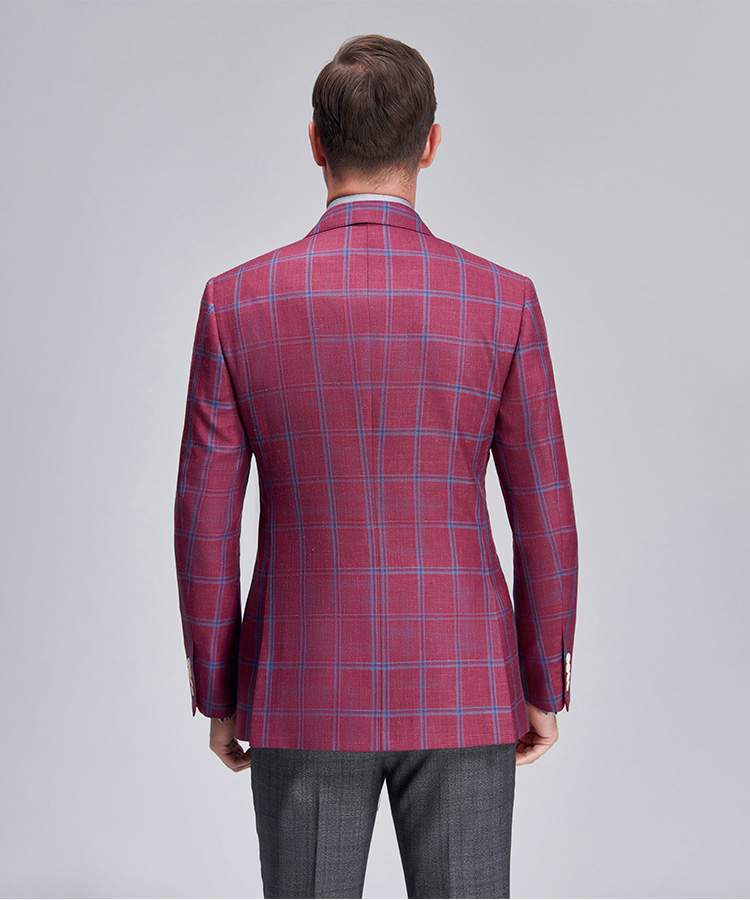 Light blue grid red casual suit jacket