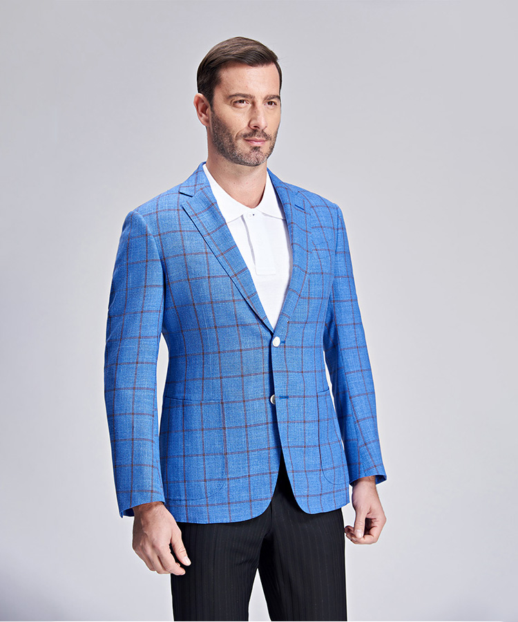 Brown checks light blue comfortable suit blazer