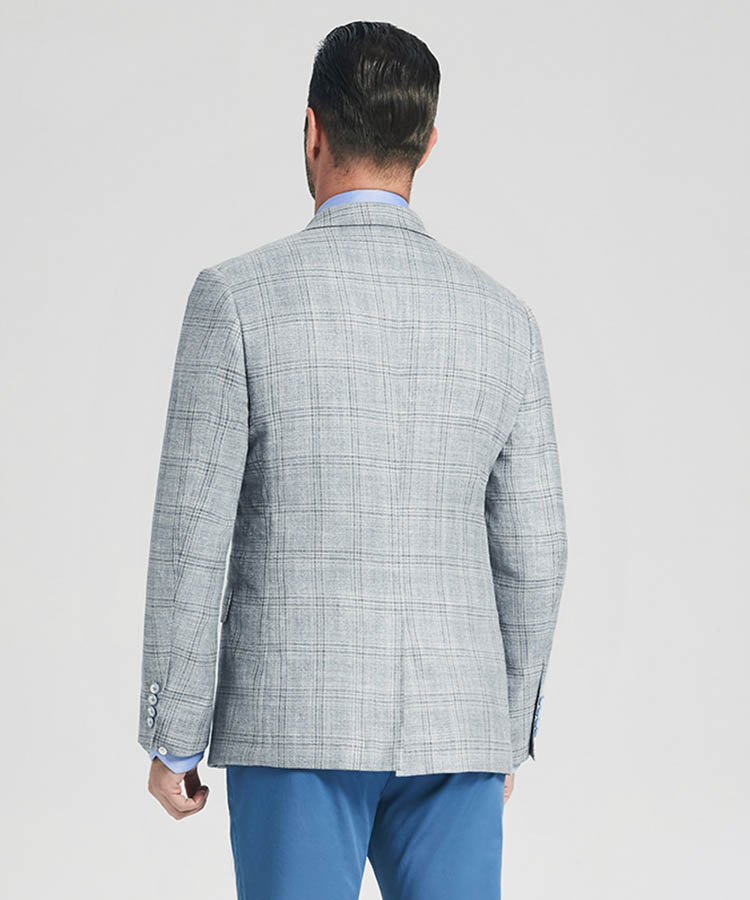 blue and grey plaid wool blend Fashionable suit blazer
