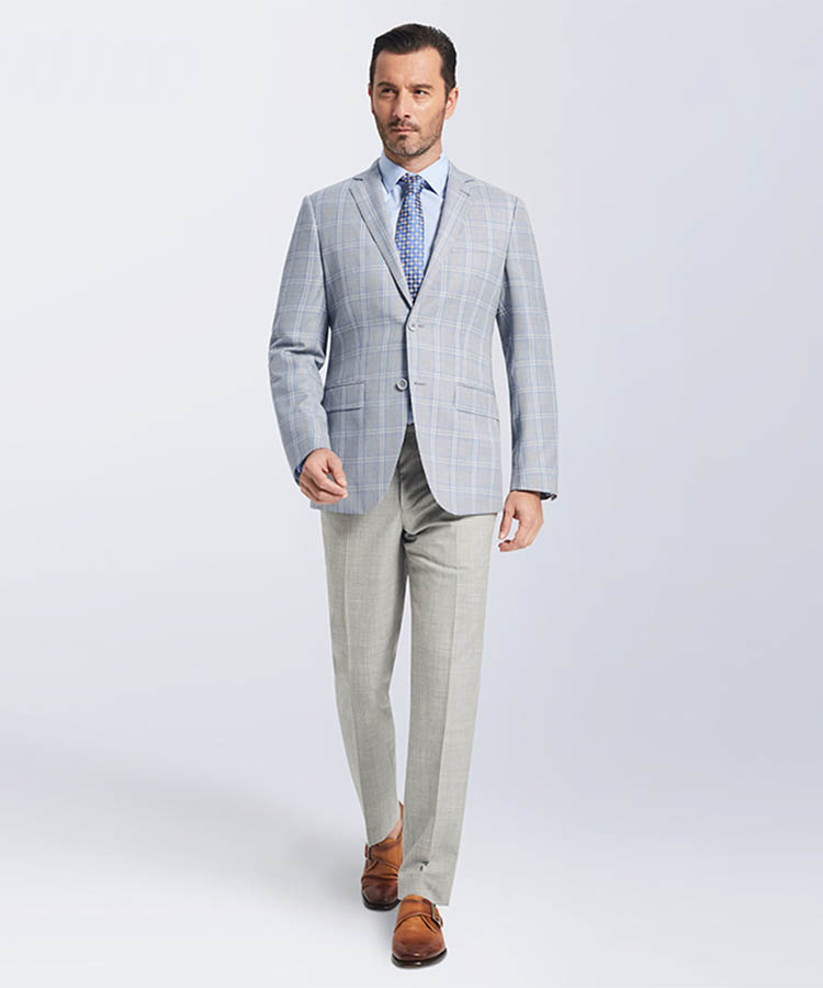 Grey squares pure wool Classic business suit blazer