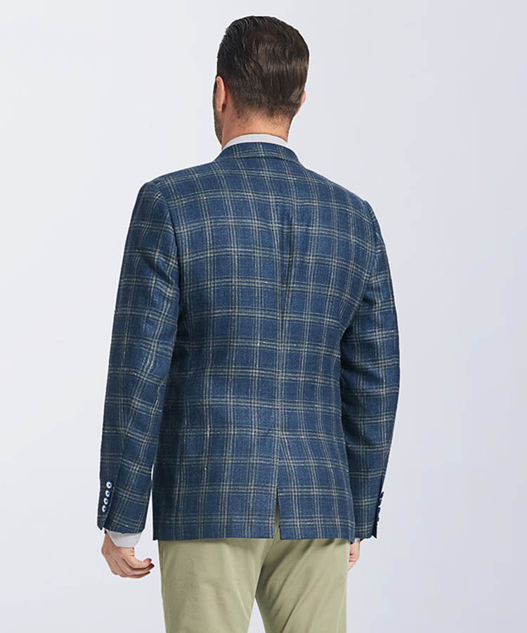 Blue grid wool blend fashionable suit
