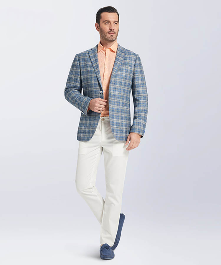 blue plaid wool blend  suit blazer