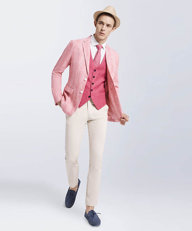 Red plaid 100% linen classic suit blazer