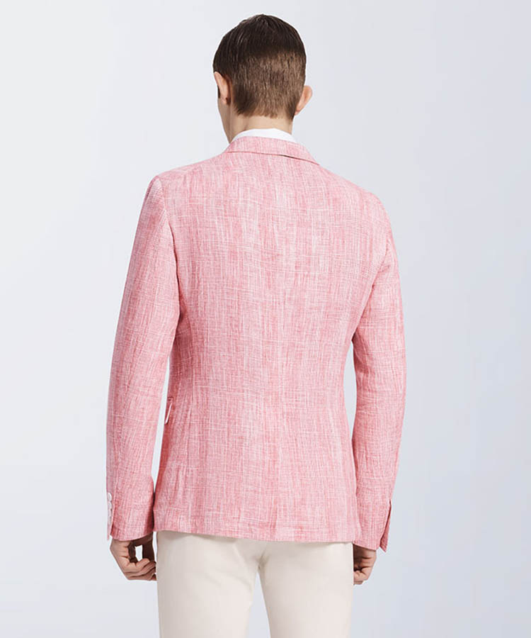 Red plaid 100% linen classic suit blazer