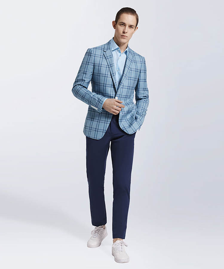 Blue plaid classic suit jacket