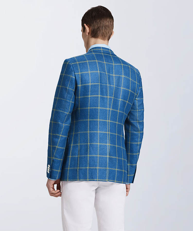 Blue plaid wool blend fashionable  suit jacket
