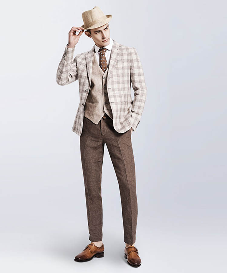 Brown plaid wool blend high-quality suit jacket