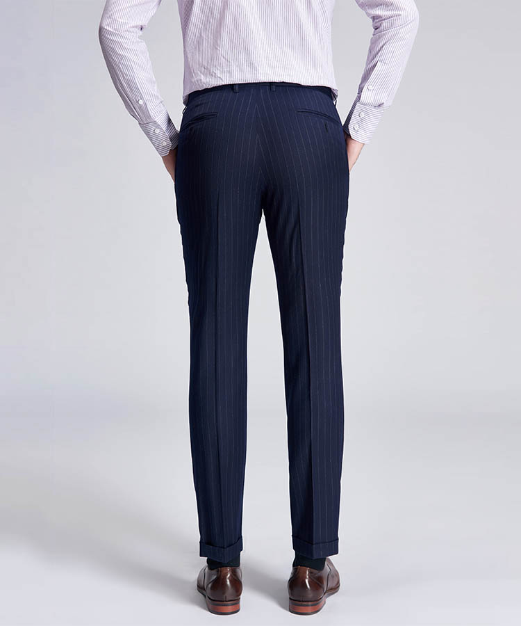 Light gray pinstripe navy blue gentleman suit 