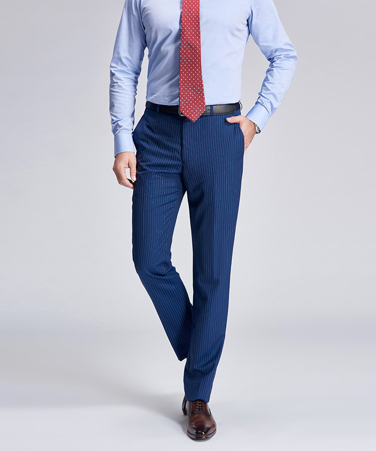 clean light grey stripe blue suit pant
