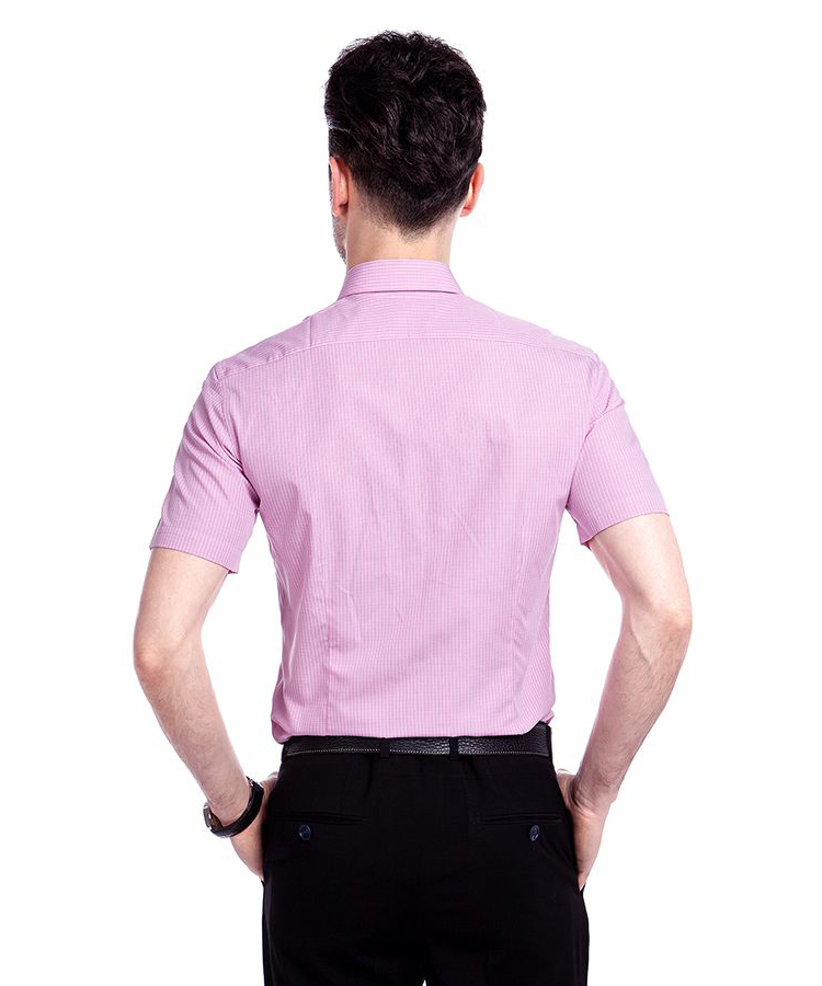 Pink Checks Button Down Short Sleeve Men Shirt 