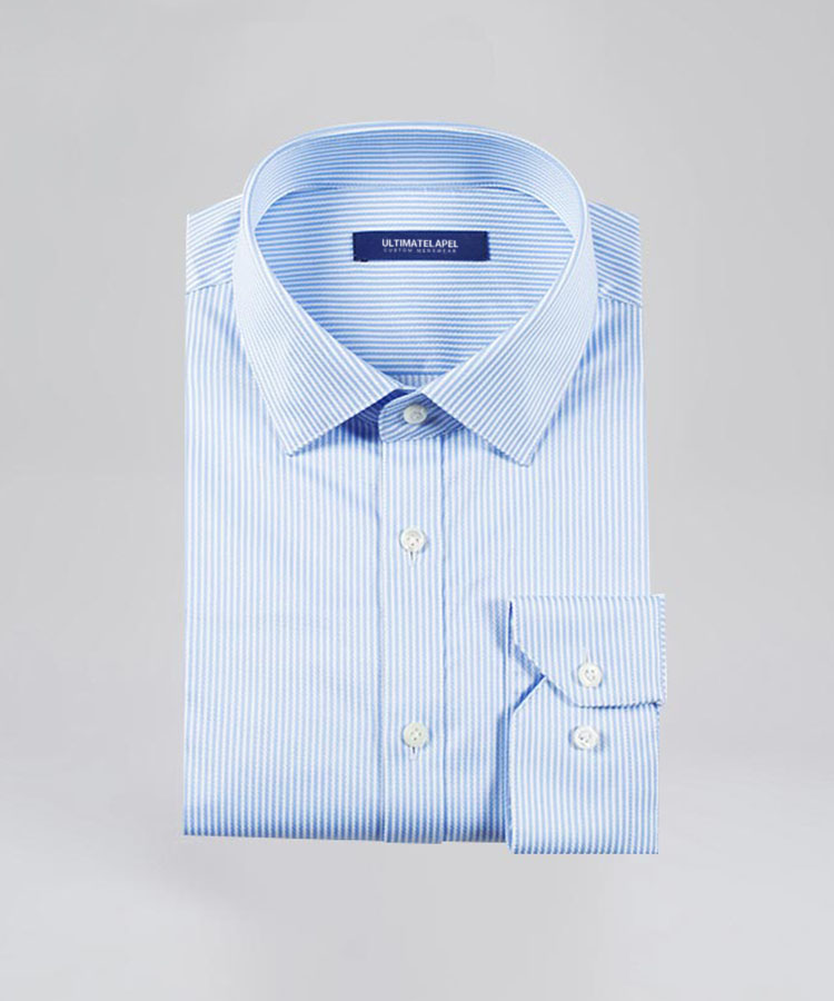 Blue stripe 100% cotton cutaway lapel shirt