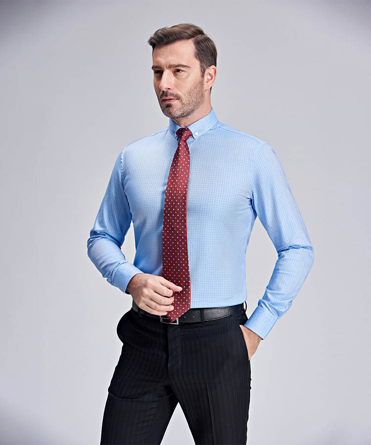 light blue small squares slim fit men shirt