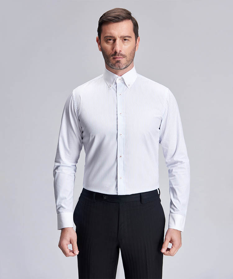 White stripe wedding dress shirt for men