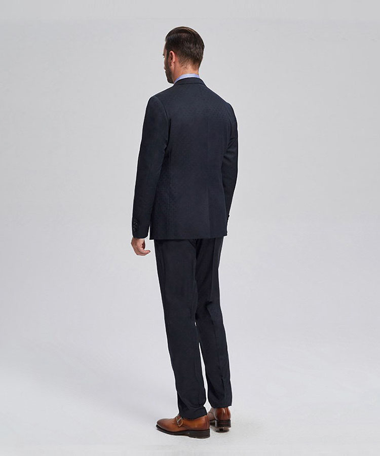 Navy blue jacquard 100% wool classic suit