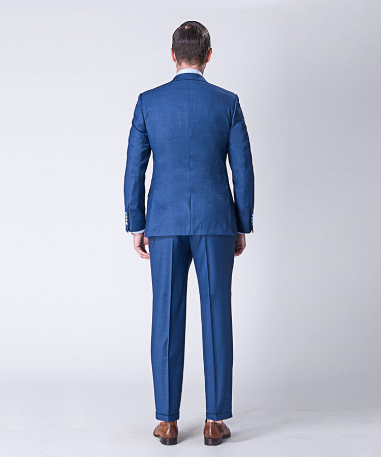 blue white button 100% wool suit