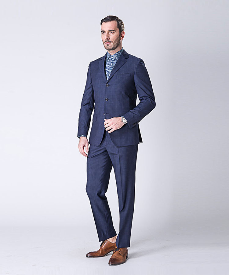 blue samll grain 100% wool suit