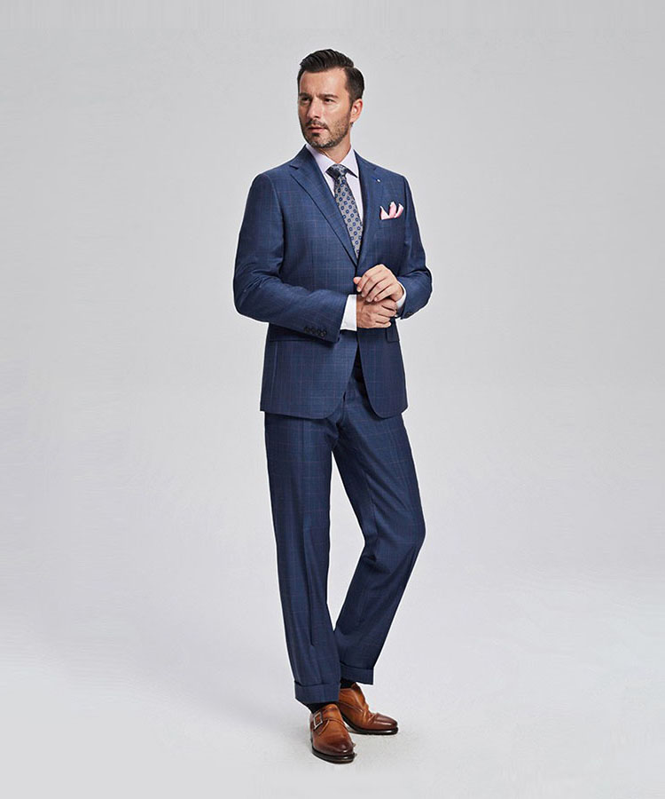 blue contrast plaid Business suit