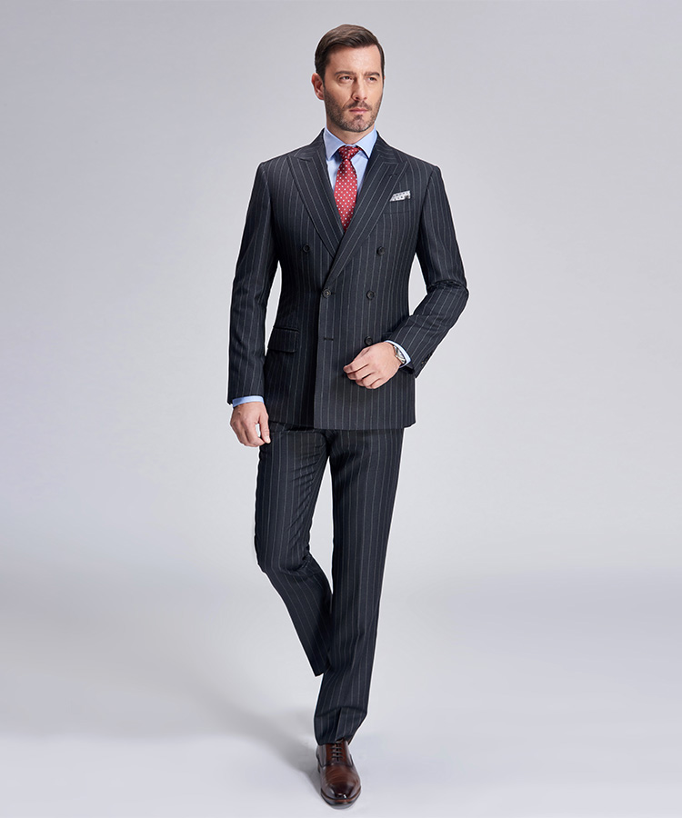 Light grey stripe dark grey straight suit 