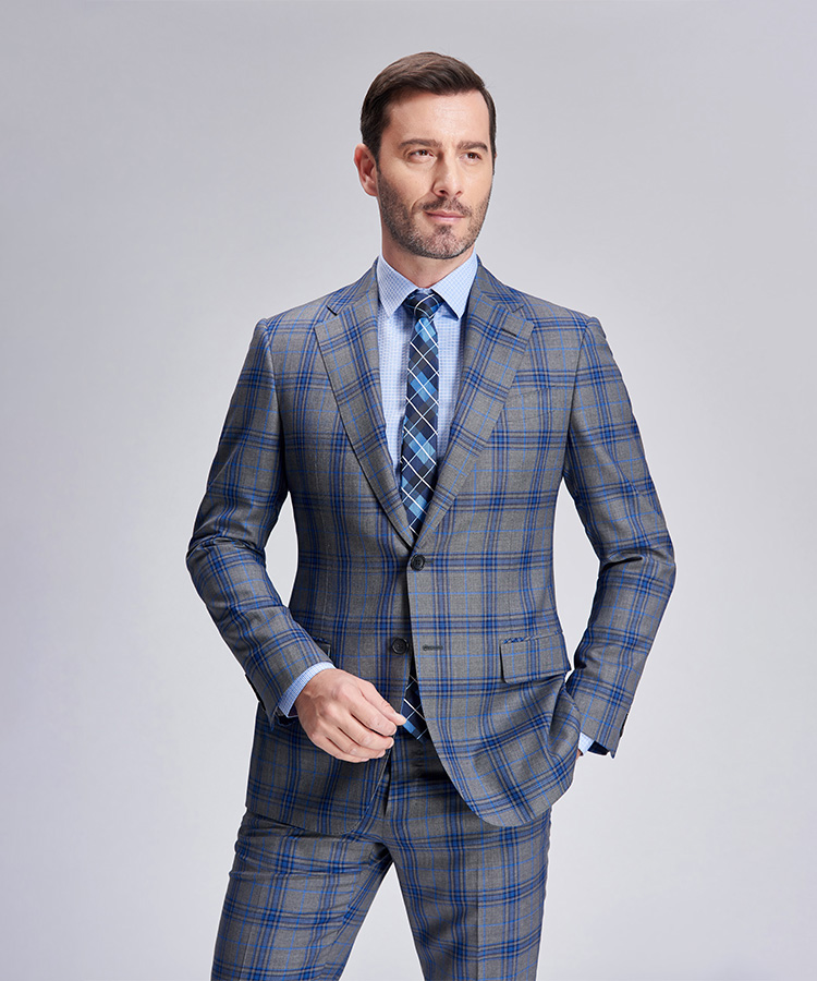 sweet Blue grid Light grey gentleman suit