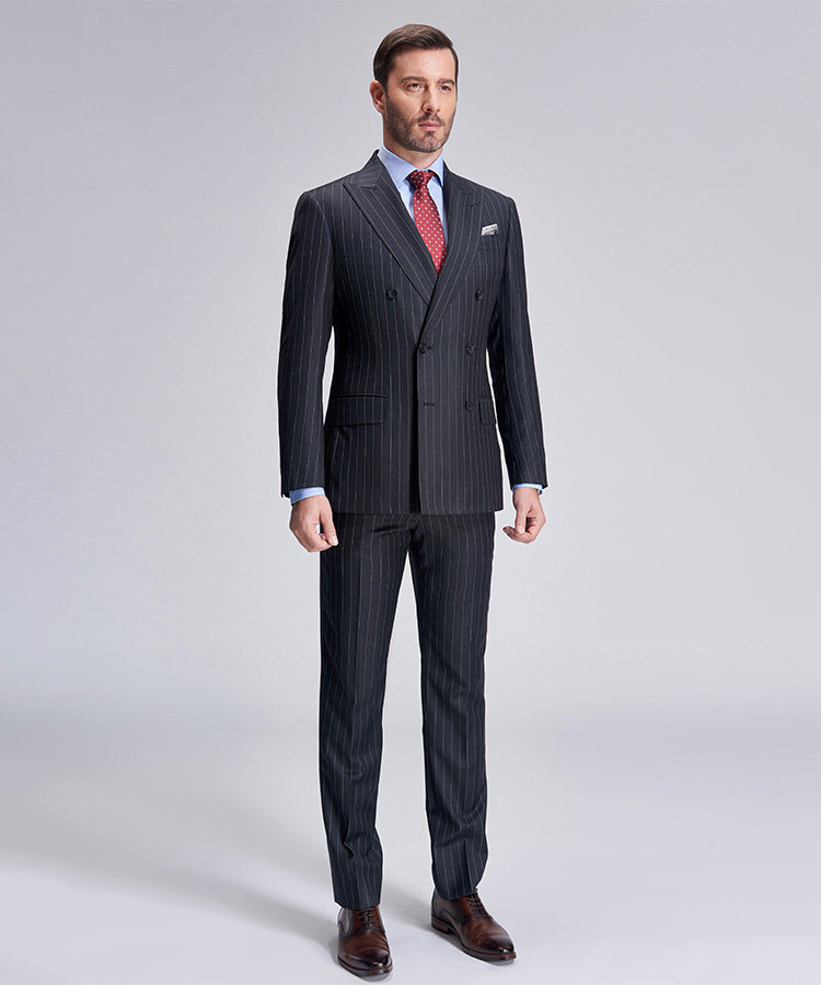 Light grey stripe dark grey straight suit 