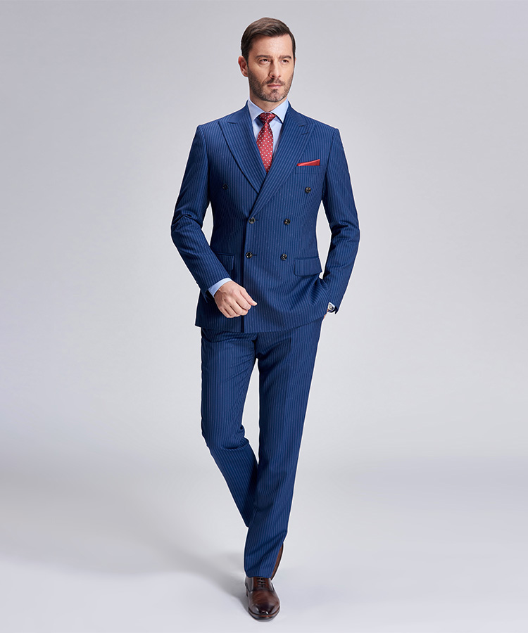 clean light grey stripe blue suit