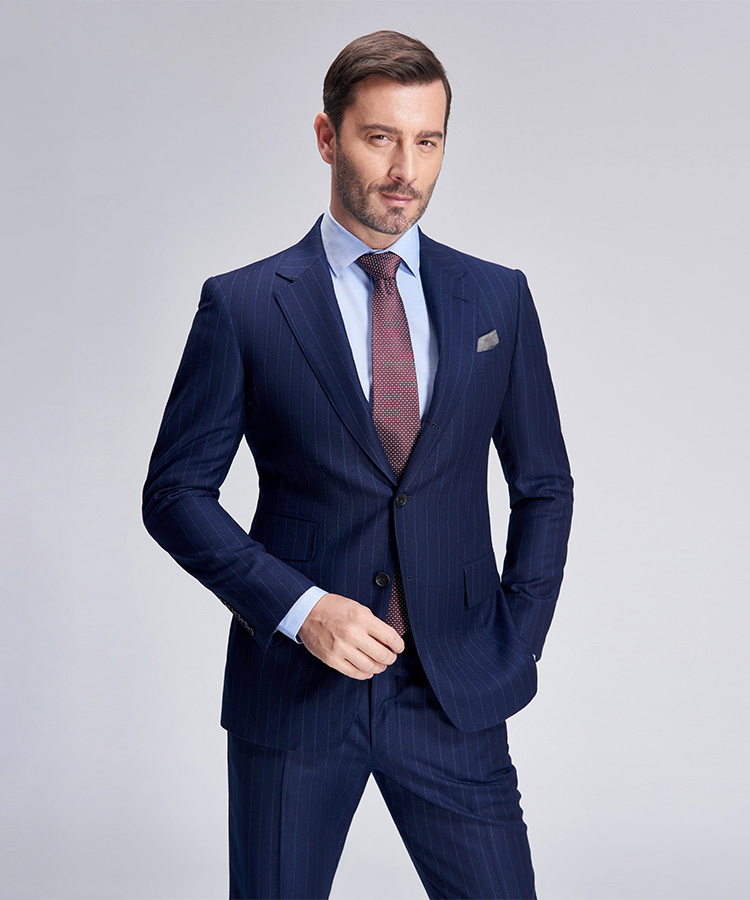 Light grey stripe elegant blue suit