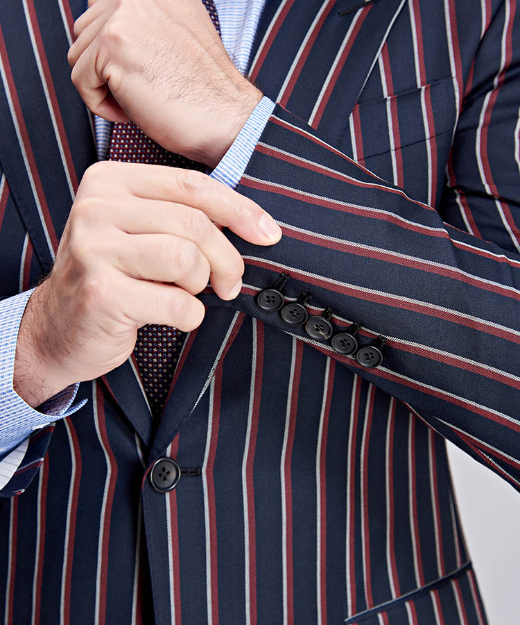  Red and white stripes Navy blue modern fit suit