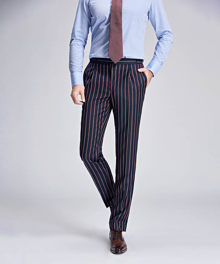  Red and white stripes Navy blue modern fit suit