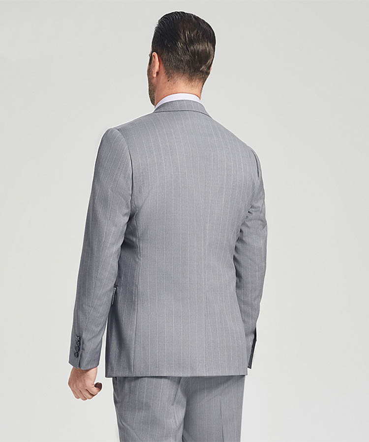 Grey striped 100% wool classic business suit.