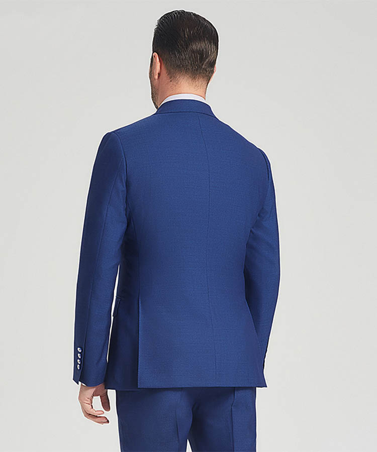 Blue 100% wool double-breasted business suit 