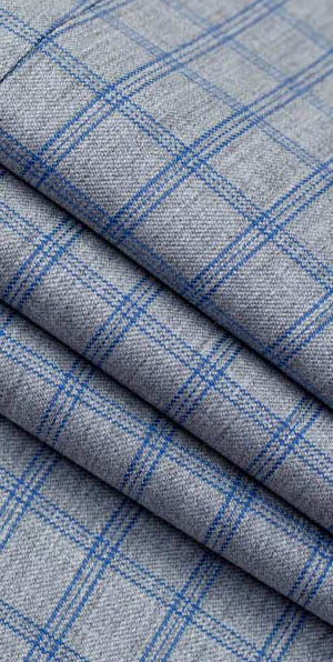  Blue grid grey 100% wool classic business suit 