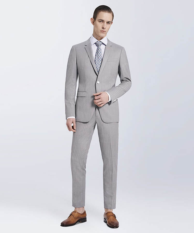 Pink stripe grey high-quality suit for men 