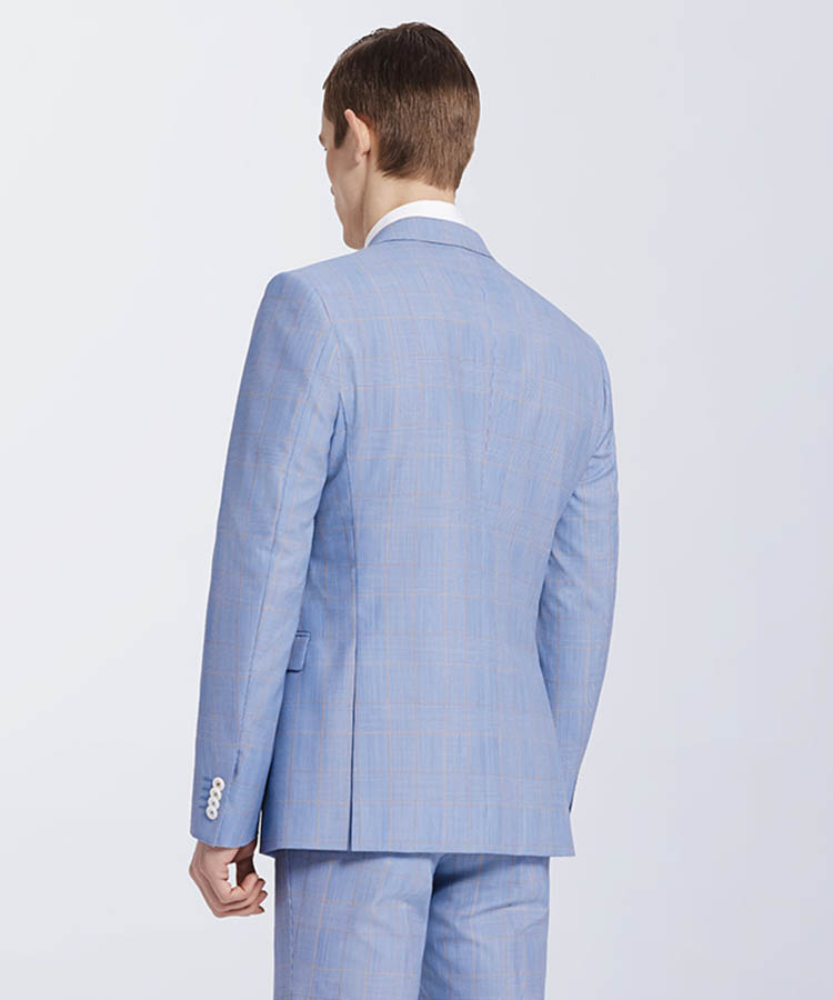 light Blue plaid 100% wool Double-breasted suit