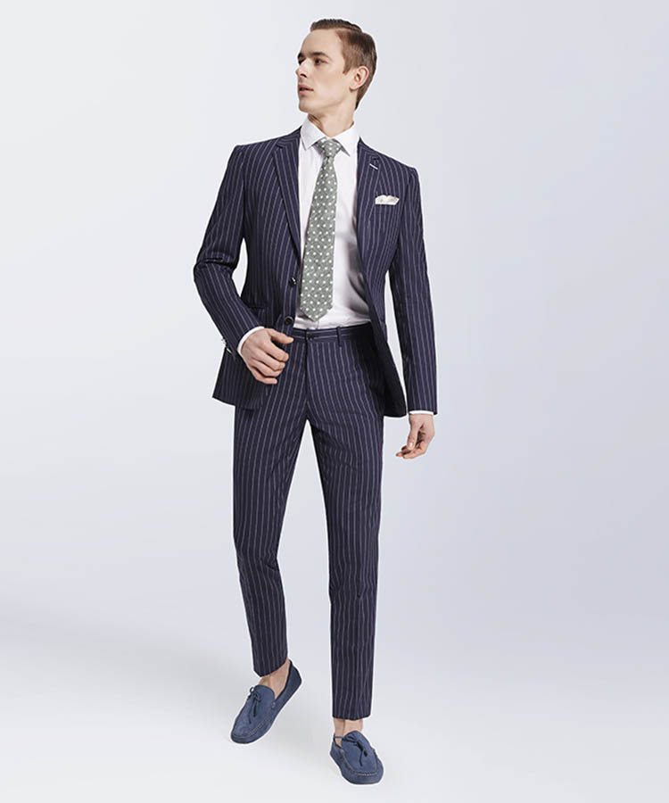 Blue stripes pure wool high quality suit 