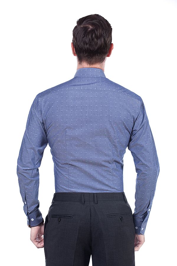 Dark  blue with White dots men business shirts